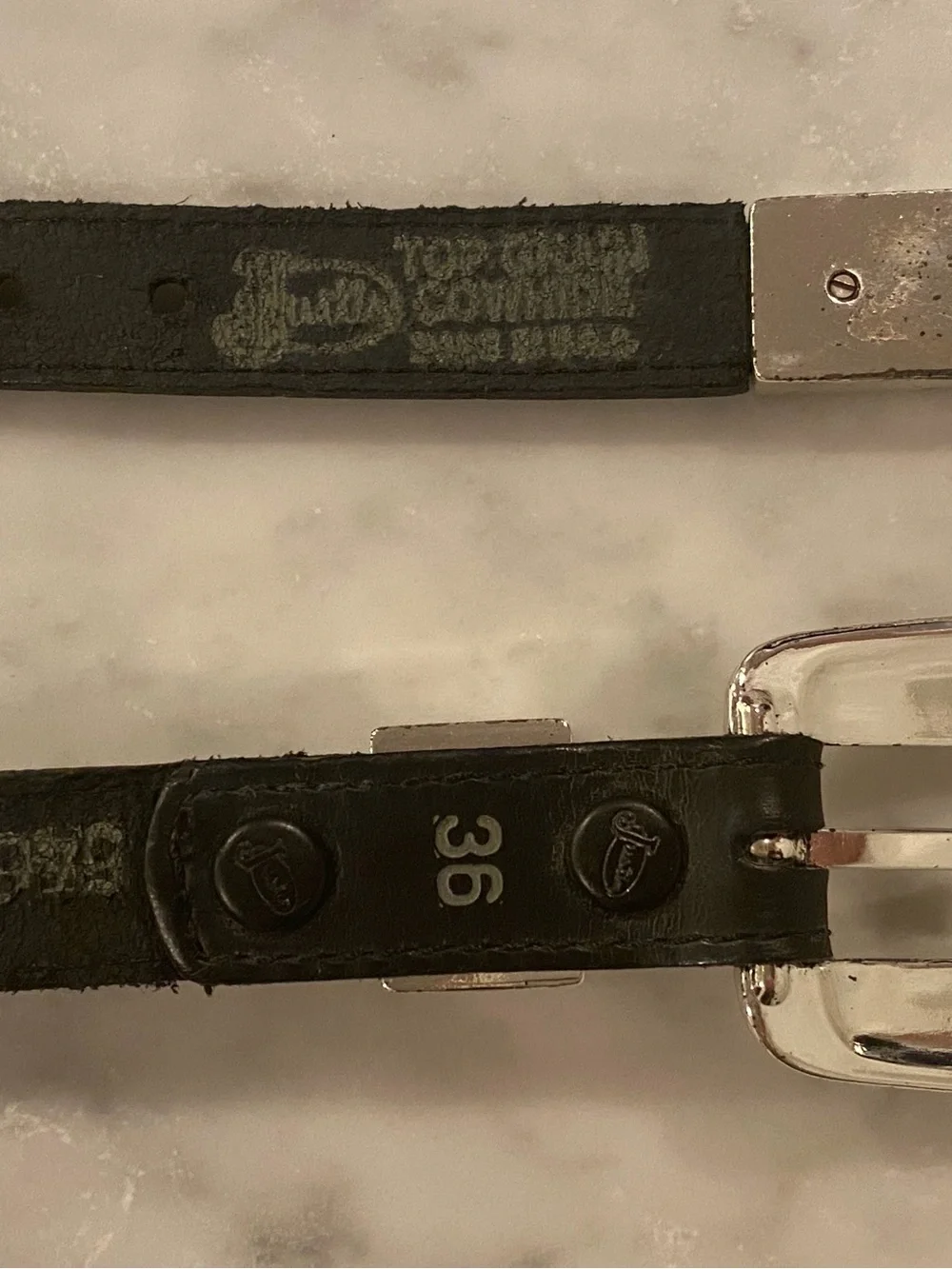 Black Top Grain Cow Hide Western Belt with Engraved Silver-Tone Hardware